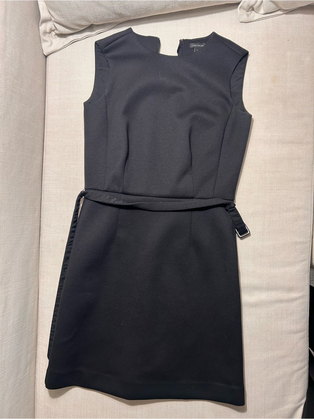 Ann Taylor Black Sleeveless Sheath Dress with Waist Belt